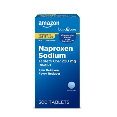 Amazon Basic Care Naproxen Sodium Tablets 220 mg, Pain Reliever/Fever Reducer (NSAID), Muscular Aches, Backache, Headache, Toothache, Minor Arthritis Pain Relief & More, 300 Count (Packaging may vary)
