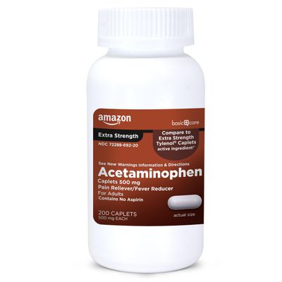 Amazon Basic Care Extra Strength Pain Relief, Acetaminophen Caplets, 500 mg, 200 Count (Packaging may vary)