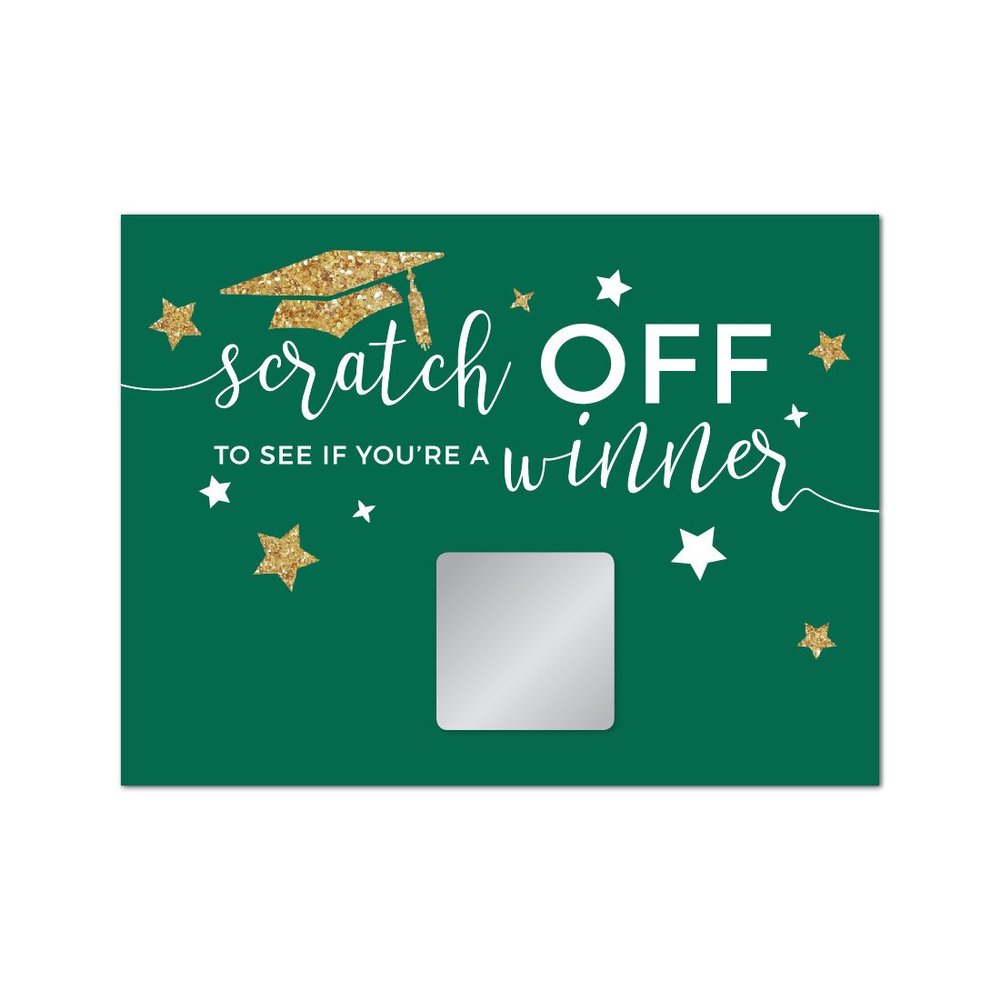 Andaz Press Emerald Forest Green and Gold Glittering Graduation Party Collection, Graduation Game Scratch Cards, 30-Pack