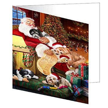Havanese Dog and Puppies Sleeping with Santa Note Card (10)