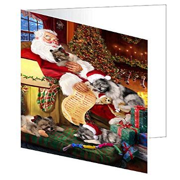 Keeshond Dog and Puppies Sleeping with Santa Note Card (10)