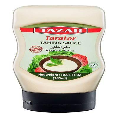 Tazah Lebanese Tahini Sauce 10 Fl Oz Squeezable Bottle Tarator Flavorful Sesame Dressing Perfect for Shawarma Falafel Fish Vegetables