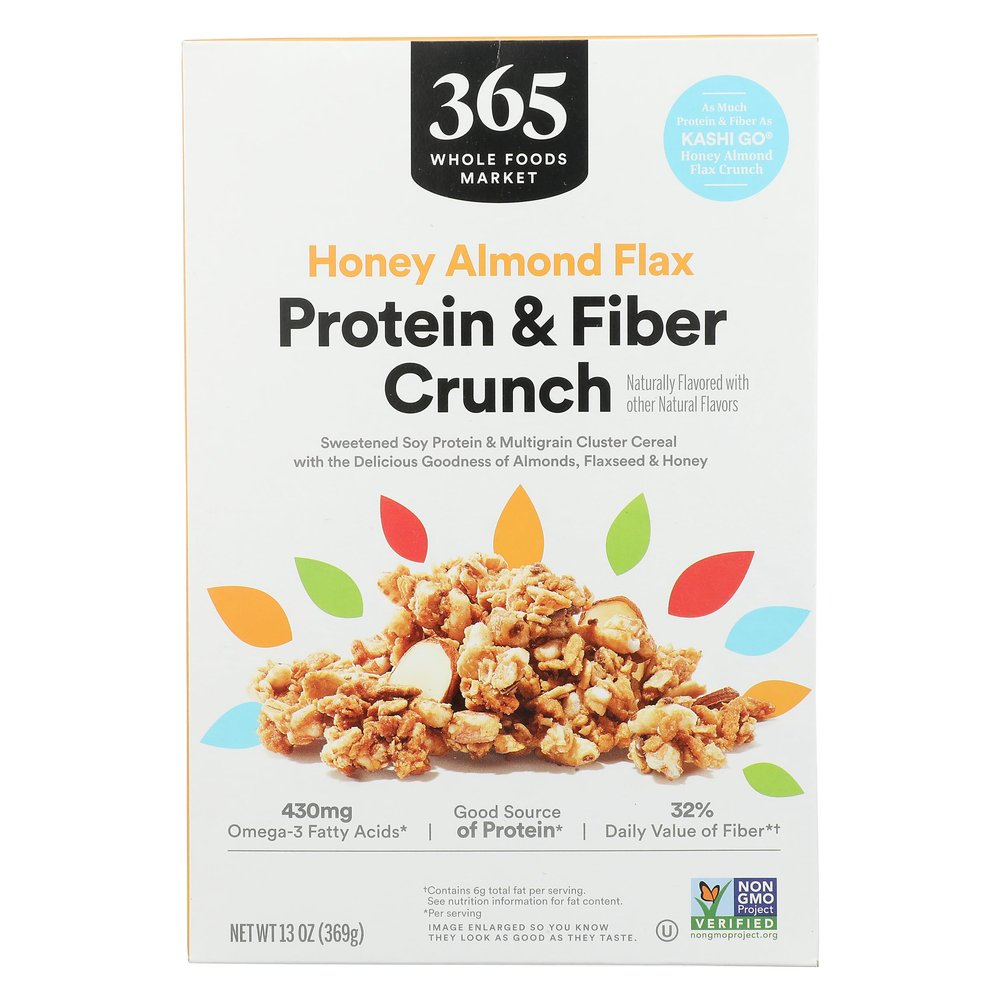 365 by Whole Foods Market, Honey Almond Flax Protein & Fiber Crunch Cereal, 13 Ounce