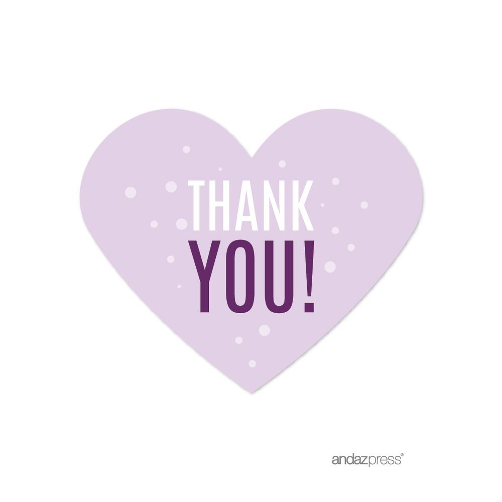 Andaz Press Signature Lavender, Plum, Royal Purple Girl's Sweet 16 Birthday Party Collection, Heart Labels Stickers, Thank You!, 75-Pack