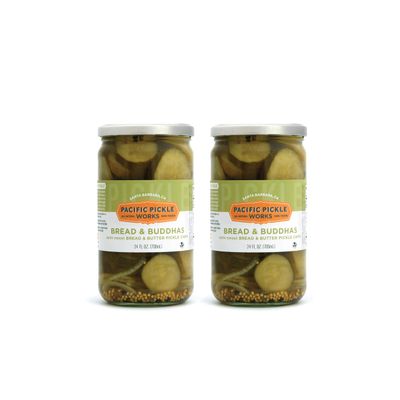 Bread and Buddhas - Bread and Butter Thick-Cut Pickle Chips - Gourmet Semi-Sweet Sandwich Pickles for Snacking - non-GMO, Kosher, Gluten-Free 24oz (2-pack)