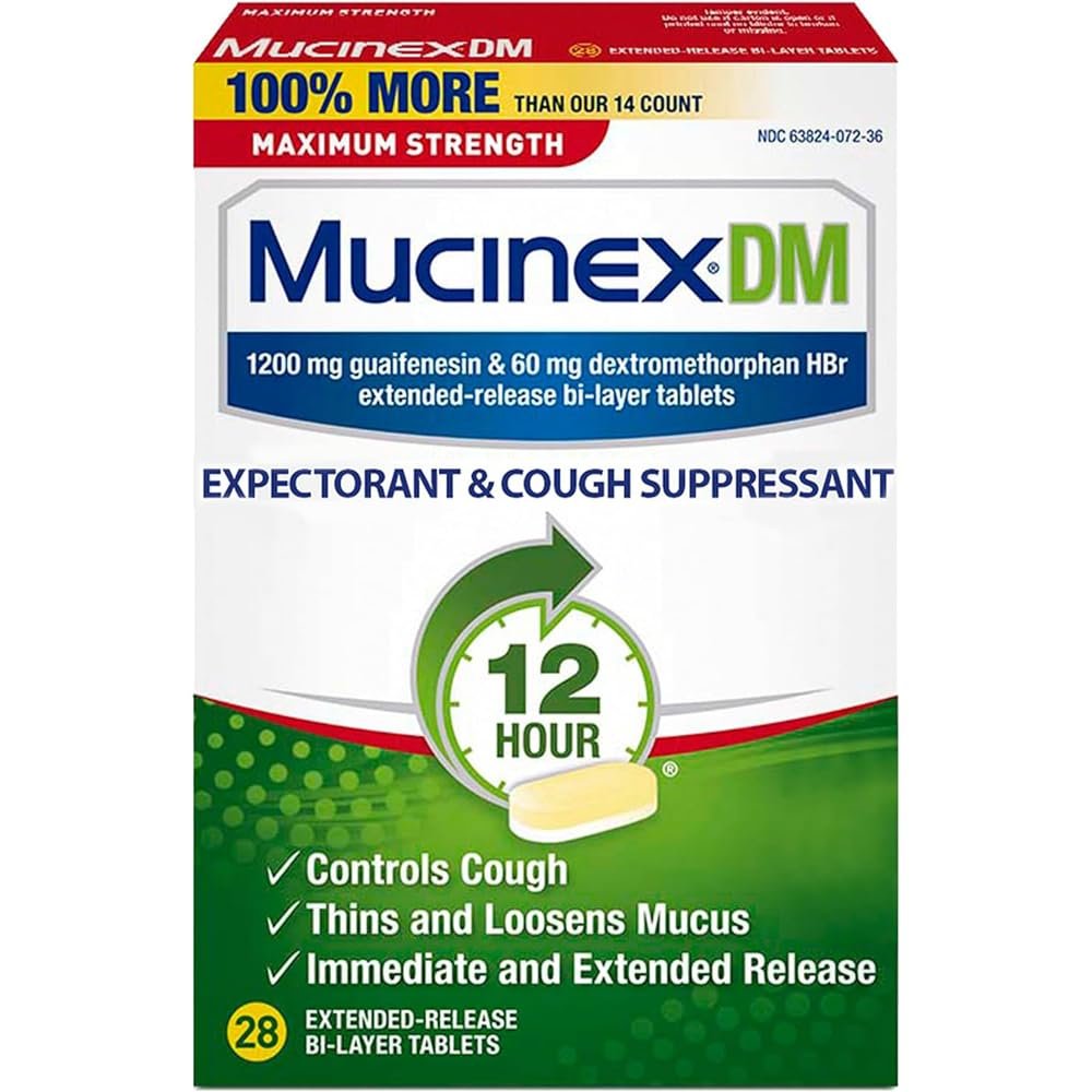 Mucinex DM Expectorant & Cough Suppressant Extended-Release Bi-Layer Tablets Maximum Strength - 28 ct, Pack of 3