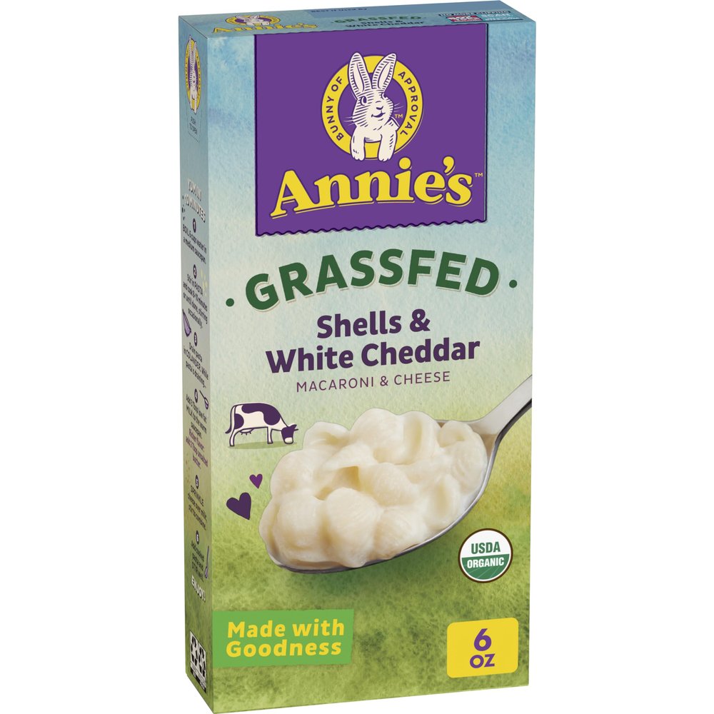 Annie's Organic Macaroni and Cheese, Shells and White Cheddar, Grassfed, 6 oz