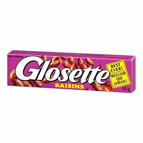 Glosette Chocolate Coating Raisins 50g Each Pack, Made in Canada (Raisins, 12 Packs)