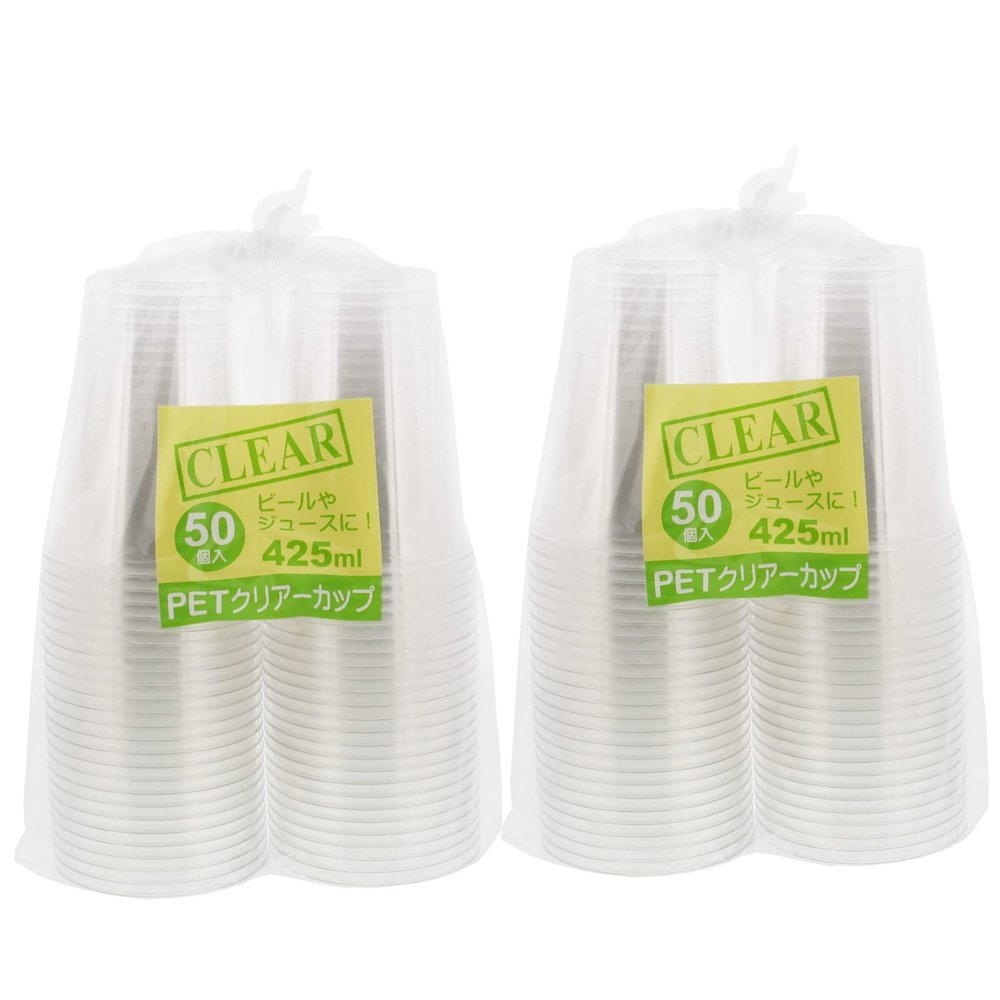 Nakamura Clear Cups, PET Resin, Commercial Use, 50 Pieces, 2 Pack, 14.2 fl oz (425 ml), Total of 100 Pieces