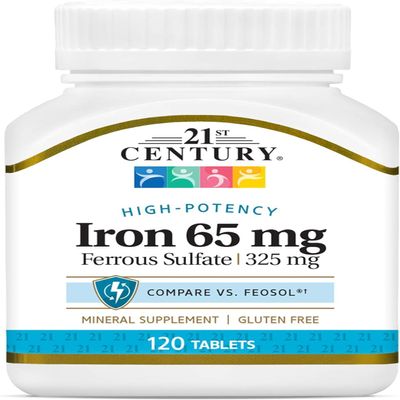 21st Century Iron 65 mg with Ferrous Sulfate 325 mg - 120 Tablets, Pack of 3