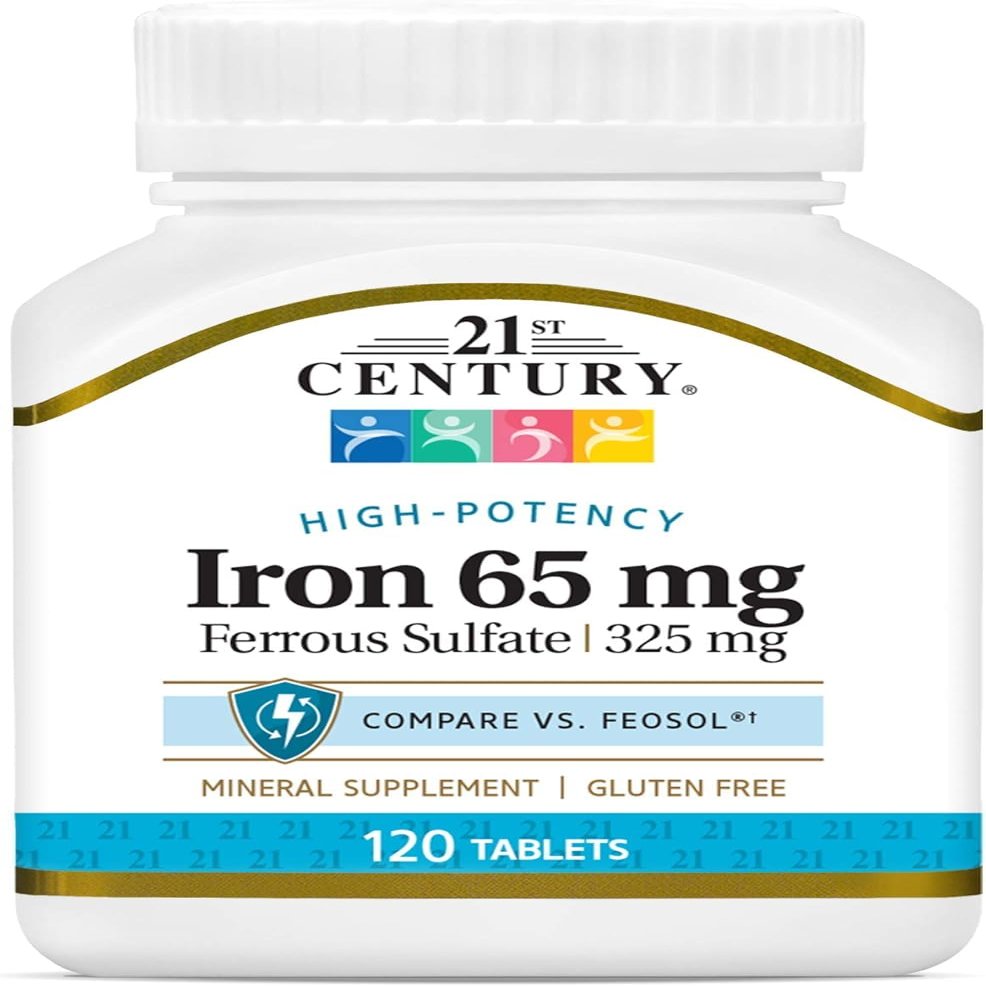 21st Century Iron 65 mg with Ferrous Sulfate 325 mg - 120 Tablets, Pack of 3
