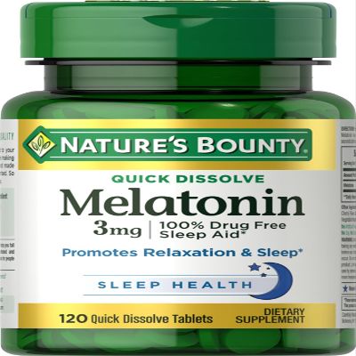 Nature's Bounty Melatonin, Promotes Relaxation & Sleep, 100% Drug Free Sleep Aid, 3 mg, 120 Quick Dissolve Tablets
