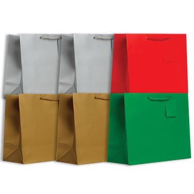 Jillson Roberts 6-Count Solid Color Christmas Gift Bags Available in 5 Different Assortments, Large Red/Green/Silver/Gold
