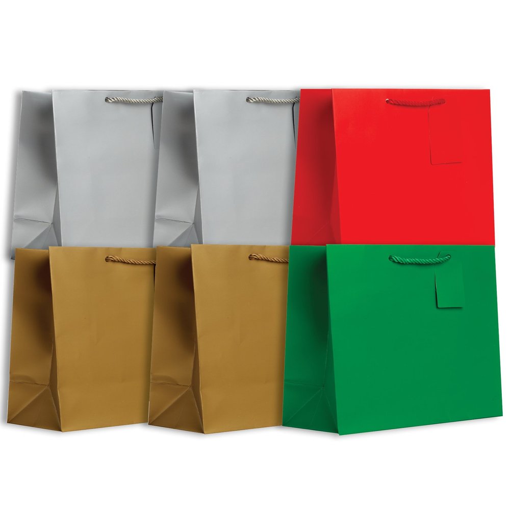 Jillson Roberts 6-Count Solid Color Christmas Gift Bags Available in 5 Different Assortments, Large Red/Green/Silver/Gold