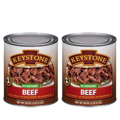 Keystone Meats All Natural Heat and Serve Canned Beef 28 oz Fully Cooked Canned Meat Ready to Eat 5-Year Shelf Life Pantry Staple for Everyday Meals, Emergency Survival Food Made in USA Pack of 2