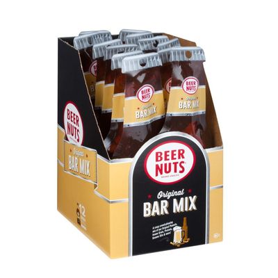 BEER NUTS Original Bar Mix - Pretzels, Cheese Stix, Sesame Stix, Insane Grain - Beer Bottle Bags 12 Pack Box - 1.125oz Individual Bags