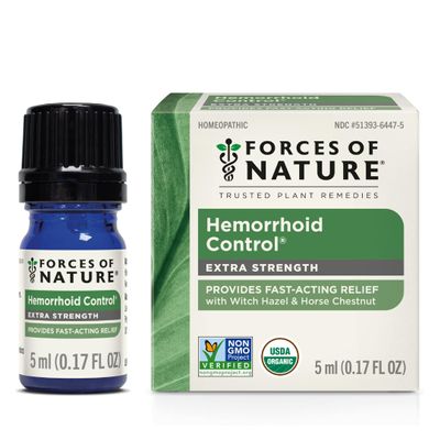 Forces of Nature Hemorrhoid Control Extra Strength, Organic Homeopathic Medicine with Witch Hazel, Horse Chestnut, and Soothing Essential Oils for Itching, Swelling & Discomfort, 5ml (0.17 fl oz)