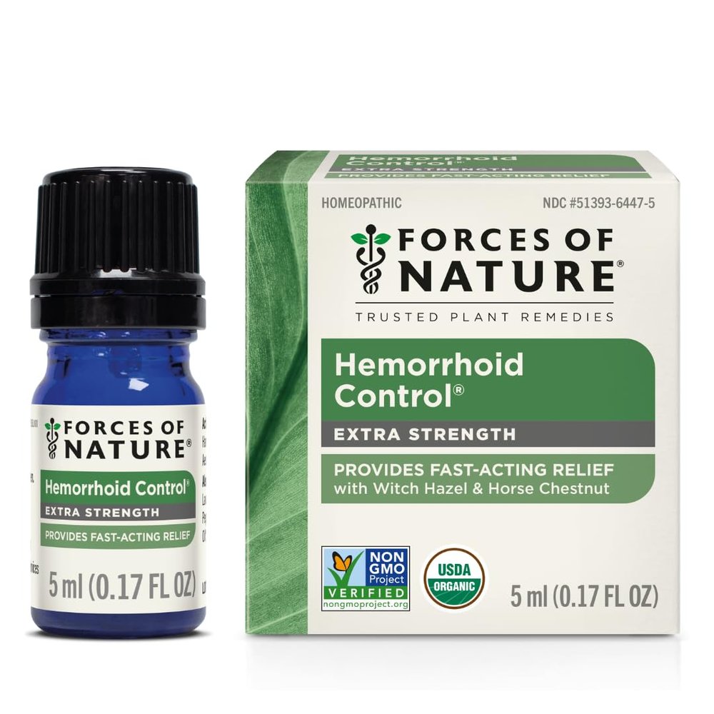 Forces of Nature Hemorrhoid Control Extra Strength, Organic Homeopathic Medicine with Witch Hazel, Horse Chestnut, and Soothing Essential Oils for Itching, Swelling & Discomfort, 5ml (0.17 fl oz)