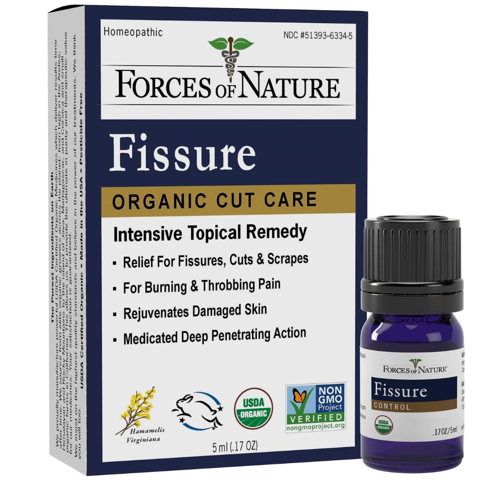 Forces of Nature  Natural, Organic Fissure Care (5ml) Non GMO, No Harmful Chemicals Soothe & Relieve Burning, Throbbing, Stinging, Itchy, Bleeding Tissue Caused by Fissures or Hemorrhoids