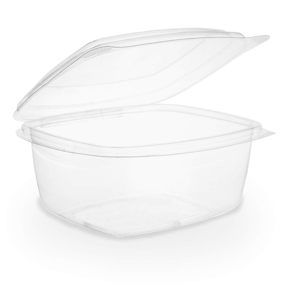 Vegware Compostable 16oz Hinged Clear Deli Containers, Case of 300, PLA Plastic Meal Prep, To Go Box With Lid, Made from PLA, A Renewable Material Made from Plants, Tight Seal for Freshness
