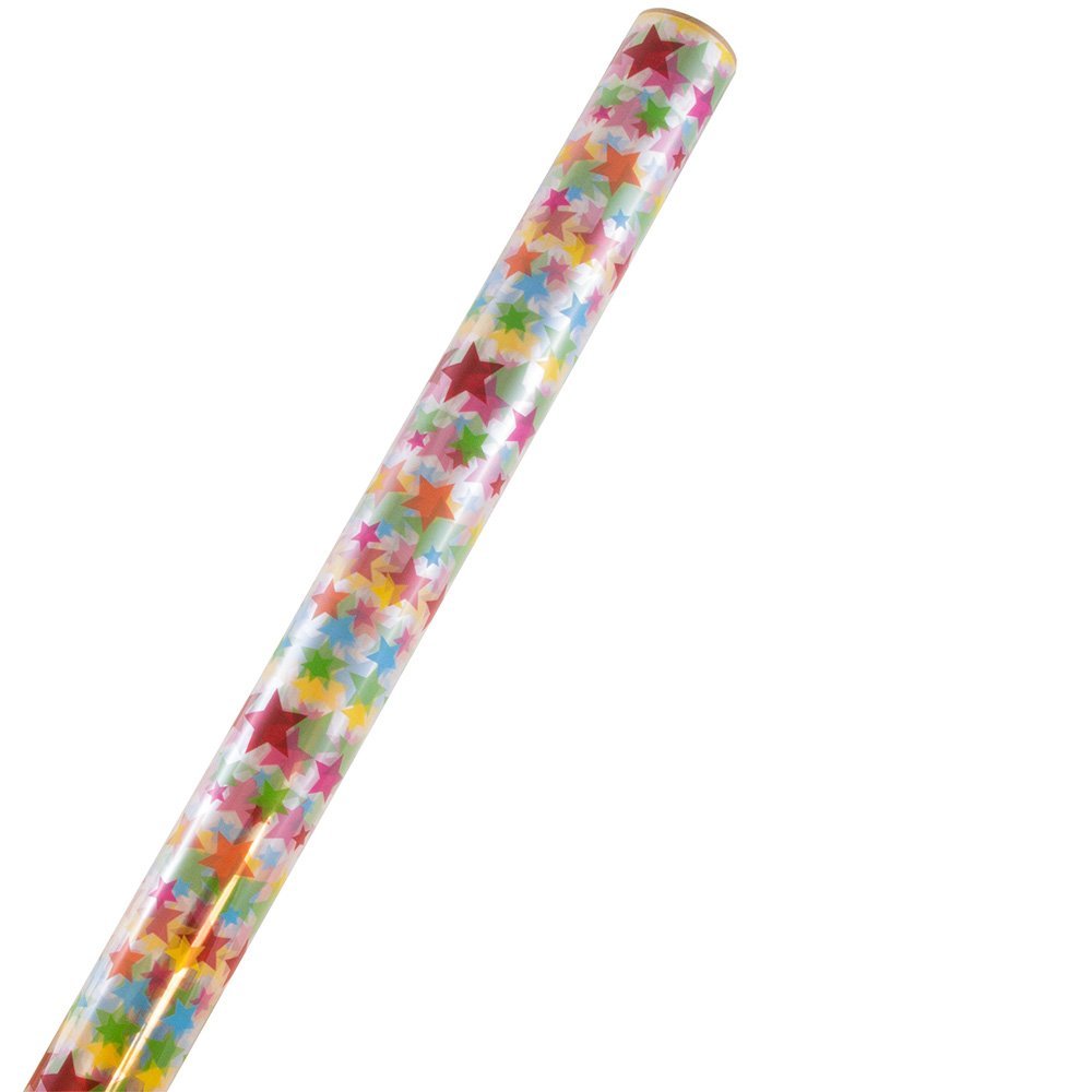 JAM Paper Cellophane Design Gift Wrap - Rainbow Stars - 20 sq ft. - Sold Individually