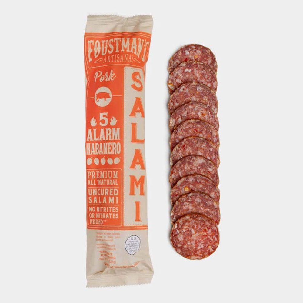 Foustman's Salami Pork 5 Alarm Habanero Artisanal, Nitrate-Free, Naturally Cured, Gluten-Free, Dairy-Free, 8 Oz Sticks