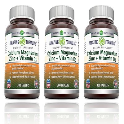 Amazing Formulas Calcium Magnesium Zinc with Vitamin D3 Supplement | Non-GMO | Gluten Free | Made in USA (300 Count | 3 Pack)