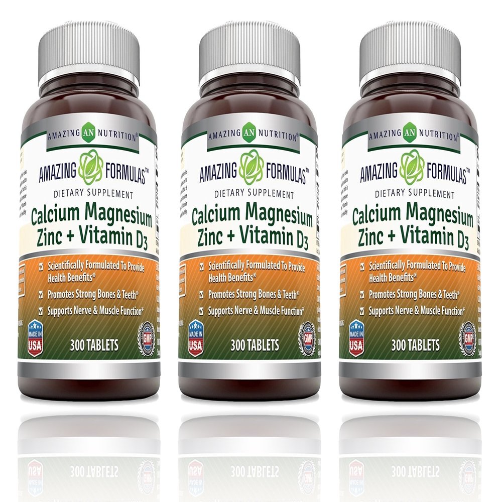Amazing Formulas Calcium Magnesium Zinc with Vitamin D3 Supplement | Non-GMO | Gluten Free | Made in USA (300 Count | 3 Pack)