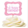 12pack Happy Birthday Light Pink Flower Birthday Party CUpcake Desert Appetizer Food Decoration Picks view 1