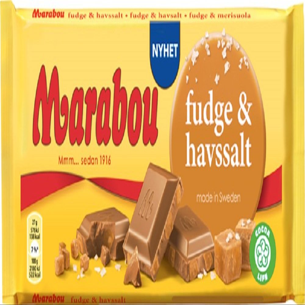 10 Bars x 185g of Marabou Fudge & Havssalt Fudge & Seasalt - Original - Swedish - Milk Chocolate - Mjolkchoklad