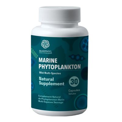 MARPHYL Marine Phytoplankton Wild Multi Species Natural Supplement - 150 mg per Capsule - Organic - 30 Vegan Capsules - from Vancouver Island, Canada