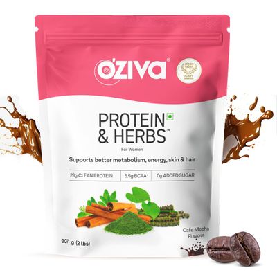 OZiva Protein & Herbs Whey Protein with Ayurvedic Herbs for Women, Cafe Mocha, 31 Servings, 0g Added Sugar