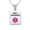 Divoti Deep Custom Laser Engraved Stainless Steel Medical Alert Necklace for Women, Sleek Tag Medical ID Necklace, Medical Pendant Tag w/Free Engraving -24/28" Twist Rope Chain -TP Magenta view 1