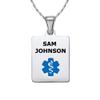 Divoti Deep Custom Laser Engraved Stainless Steel Medical Alert Necklace for Women, Sleek Tag Medical ID Necklace, Medical Pendant Tag w/Free Engraving -24/28" Twist Rope Chain -Light Blue view 1