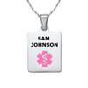 Divoti Deep Custom Laser Engraved Stainless Steel Medical Alert Necklace for Women, Sleek Tag Medical ID Necklace, Medical Pendant Tag w/Free Engraving -24/28" Twist Rope Chain -Pink view 1