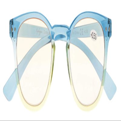 CessBlu Ladies Blue Light Filter Glasses Stylish Computer Eyeglasses for Women Reading(Blue-Yellow Frame)+2.25