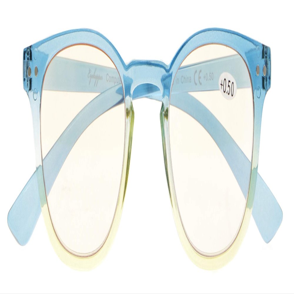 CessBlu Ladies Blue Light Filter Glasses Stylish Computer Eyeglasses for Women Reading(Blue-Yellow Frame)+2.25