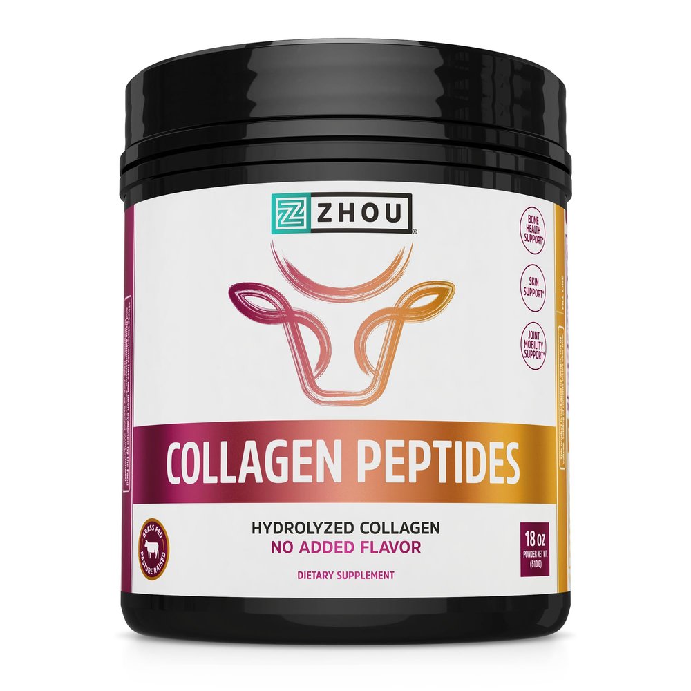 Zhou Collagen Peptides - Pure Hydrolized Collagen Powder for Women & Men, Grass Fed Natural Bovine Collagen for Skin, Hair Growth, Joints & Bones - 18 oz Jar (46 Servings)