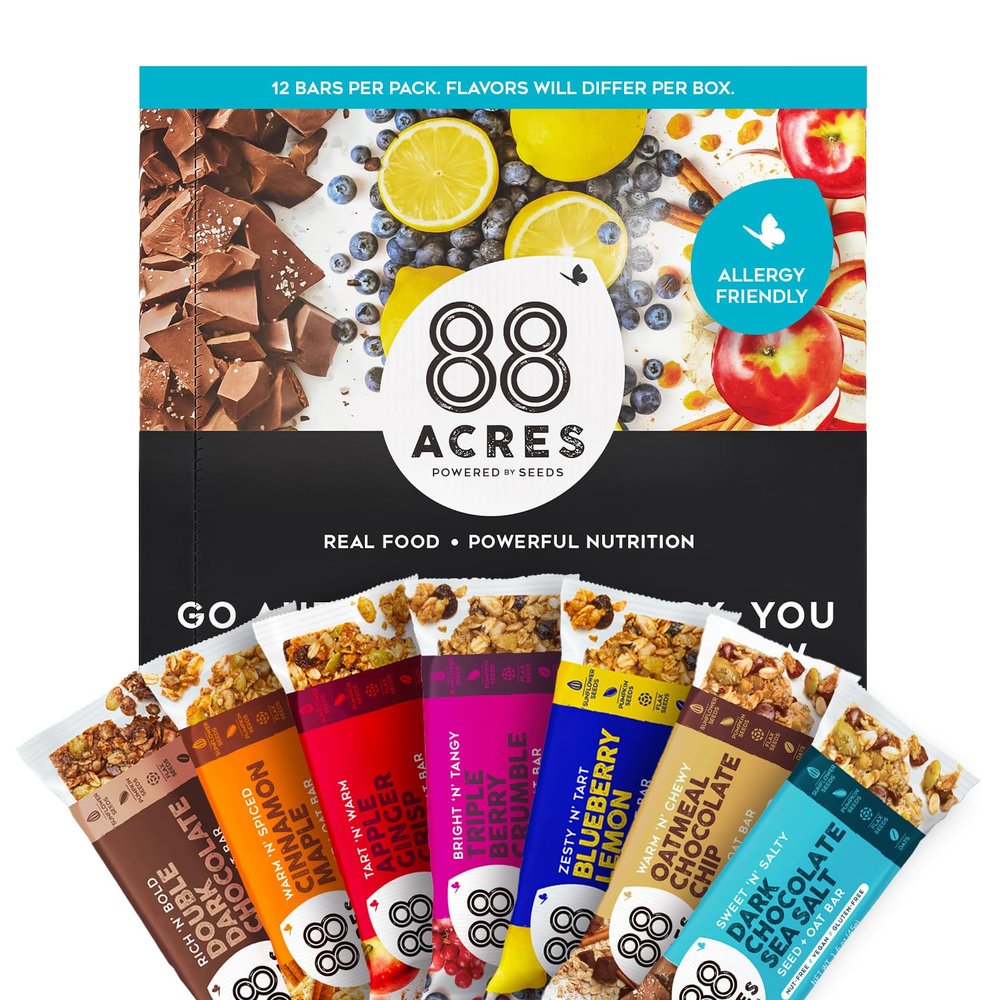 88 Acres Granola Bars | Gluten Free, Nut-Free Oat and Seed Snack Bar | Vegan & Non GMO | 12 Pack (Variety)