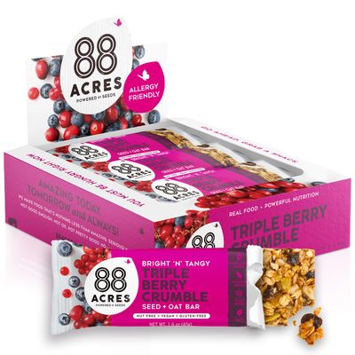 88 Acres Granola Bars, Triple Berry Crumble, 12 Count, School Safe, Allergen Free Seed & Oat Snack Bar, Gluten & Nut Free, Vegan, Non-GMO & Kosher, Individually Wrapped