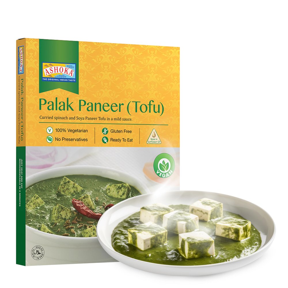 Ashoka Entrees 1932, Plant-Based Tofu & Spinach Curry, All-Natural, Ready to Eat Meals, Palak Paneer, Kosher Certified, Great for Offices, Instant Meals with No Preservatives, Pack of 1