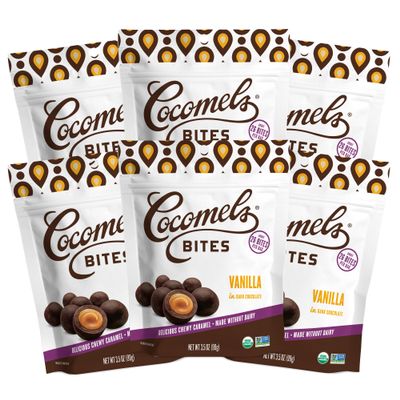 Cocomels Dark Chocolate Covered Bites, Vanilla, 3.5 oz, 6 Pack, Dairy Free, Vegan, Organic