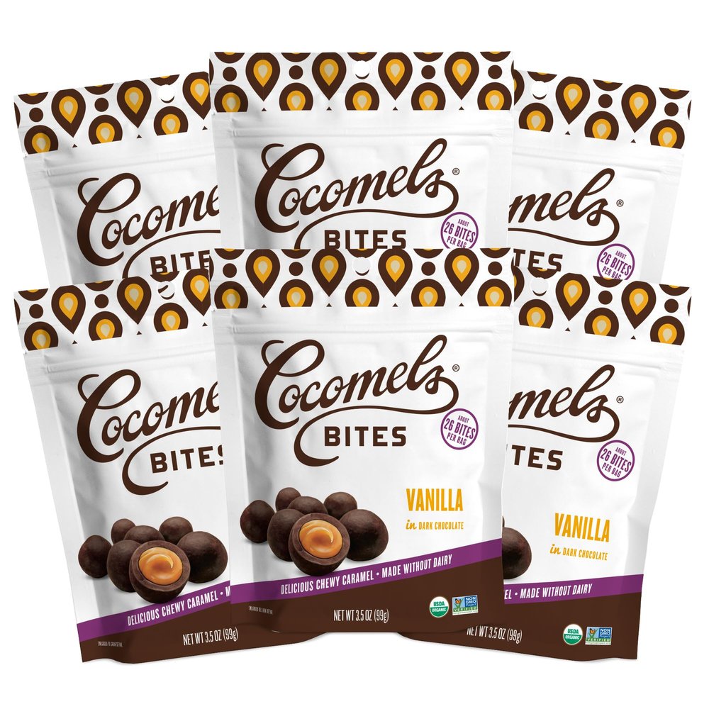 Cocomels Dark Chocolate Covered Bites, Vanilla, 3.5 oz, 6 Pack, Dairy Free, Vegan, Organic