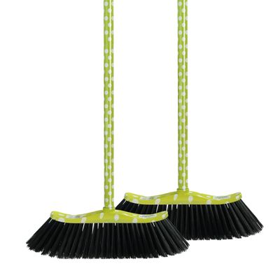 Superio Polka Dot Printed Broom, 2-Pack, Premium Black Plastic Bristles, Heavy-Duty Household & Outdoors, Easy Swiping, Multi-Surface, USA Wooden Handle, 12 Inch Sweeping Head