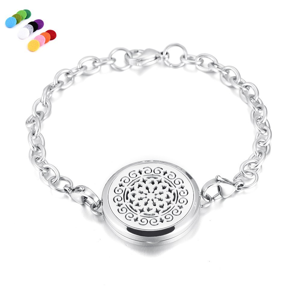 20 Different Design 316L Stainless Steel Chain Bracelet Fragrancy Diffuser Fashion Essential Oil Diffuser Bracelet Jewelry (Flower)