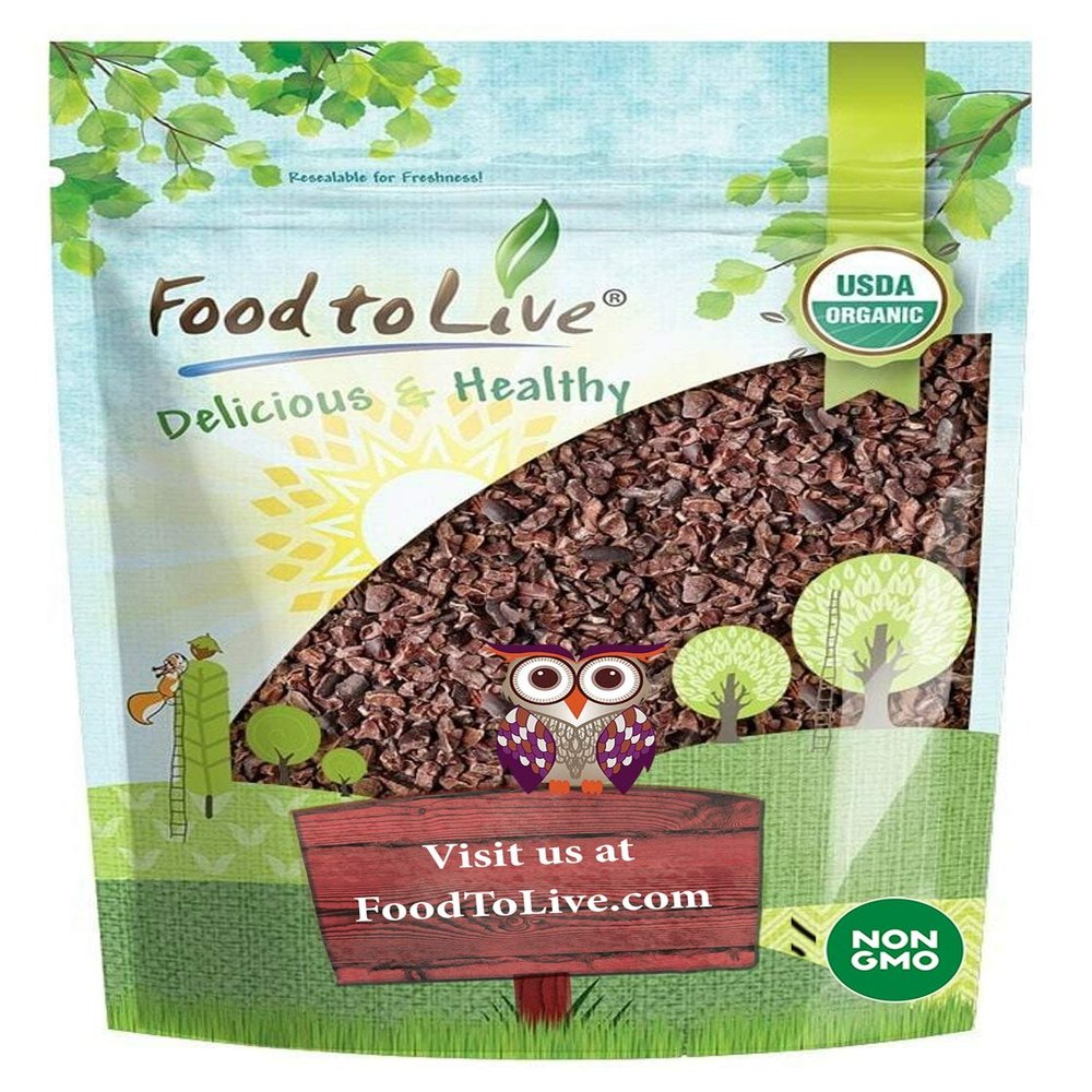 Food to Live Organic Cacao Nibs, 1 Pound  Unsweetened, Non-GMO, Kosher, Raw, Vegan, Sirtfood, Bulk