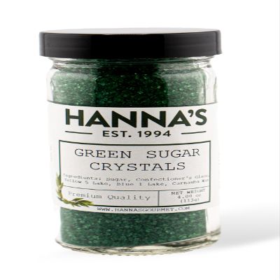 Hanna's Green Sugar Crystals, Edible Decorations Baking, Premium Quality, 4 fl oz Glass Jar