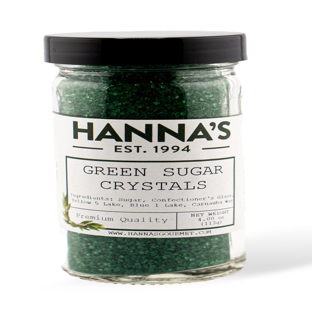 Hanna's Green Sugar Crystals, Edible Decorations Baking, Premium Quality, 4 fl oz Glass Jar