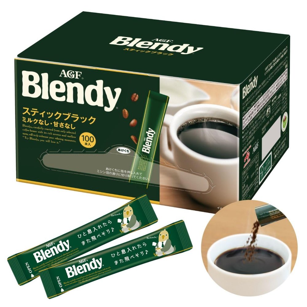 AGF Blendy Stick Black Coffee 100 Pieces Water Soluble Instant Made in JAPAN - Tokyo Sakura Mall