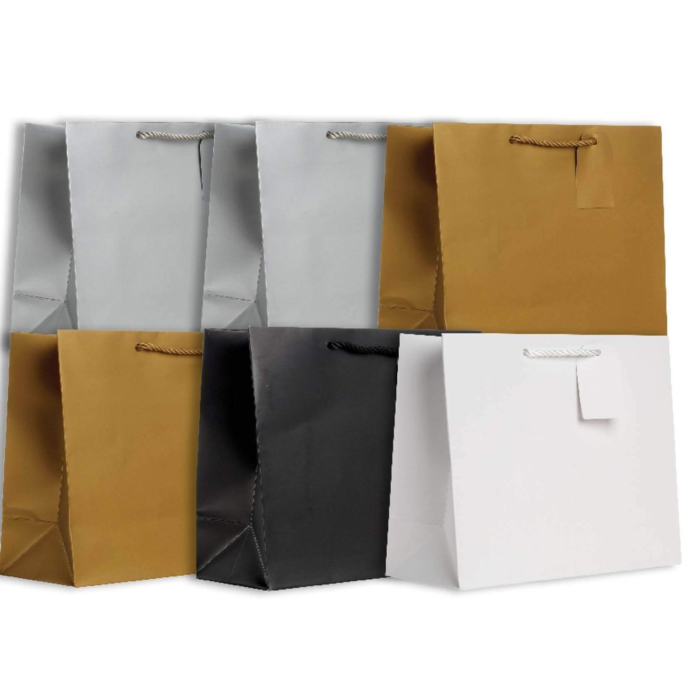 JILLSON & ROBERTS 6-Count Large All-Occasion Gift Bags Solid Color Assortment, Elegant Essentials